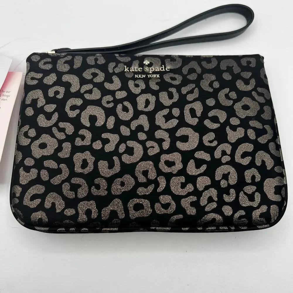 Kate Spade NWT Black and Brown Leopard Print Chelsea Wristlet